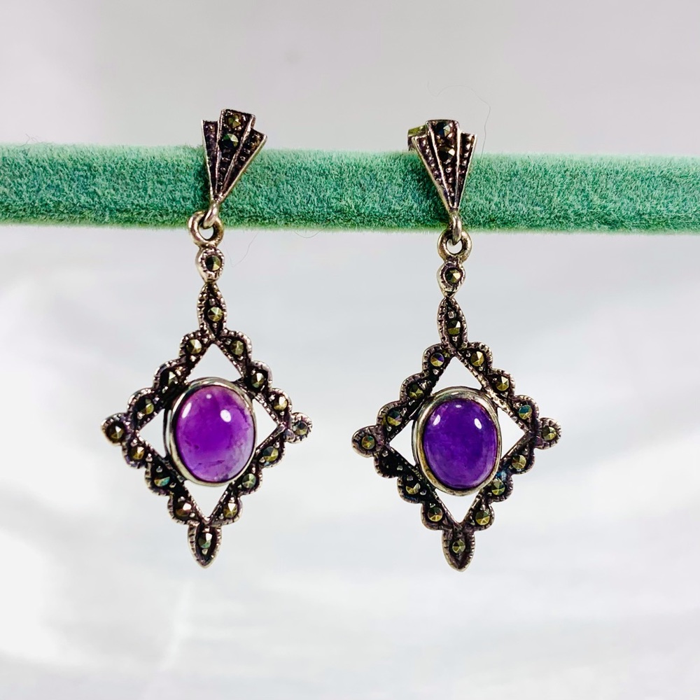 Amethyst cabachon sterling earrings